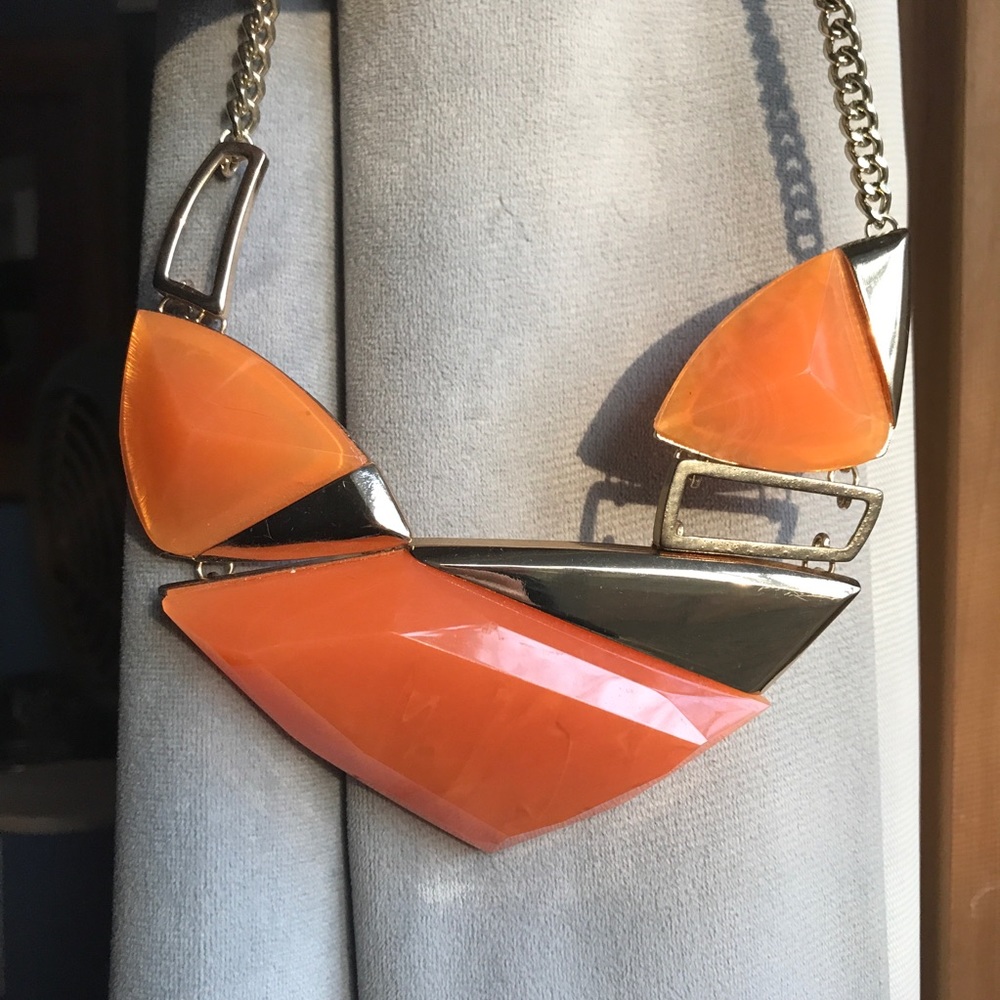Vintage costume jewelry orange and gold necklace